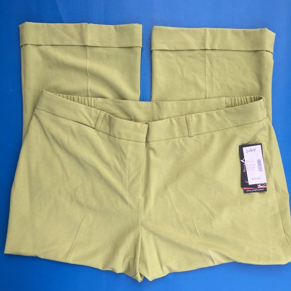 Maggie Barnes Catherines Diane Fit Pants 24WP Green Wide Leg Cuff Career NEW - Picture 2 of 12